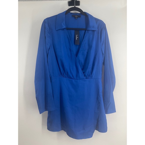 Lulus Pants - Lulus Royal Blue Long Sleeve Surplice Romper Dress Cobalt Blue Large NWT